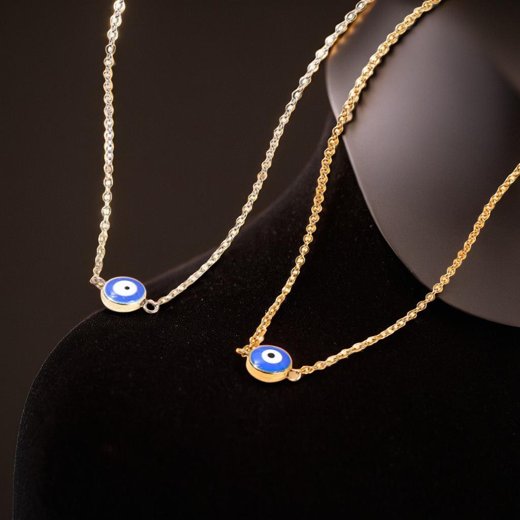 Deep Sea Blue Evil Eye Pendant Necklace