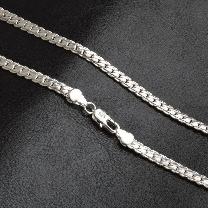 Sterling Silver 6MM Full Sideways Chain Necklace f