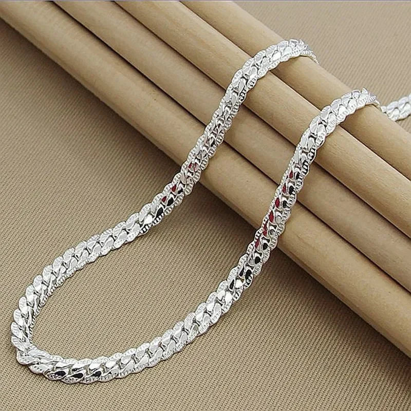 Sterling Silver 6MM Full Sideways Chain Necklace f