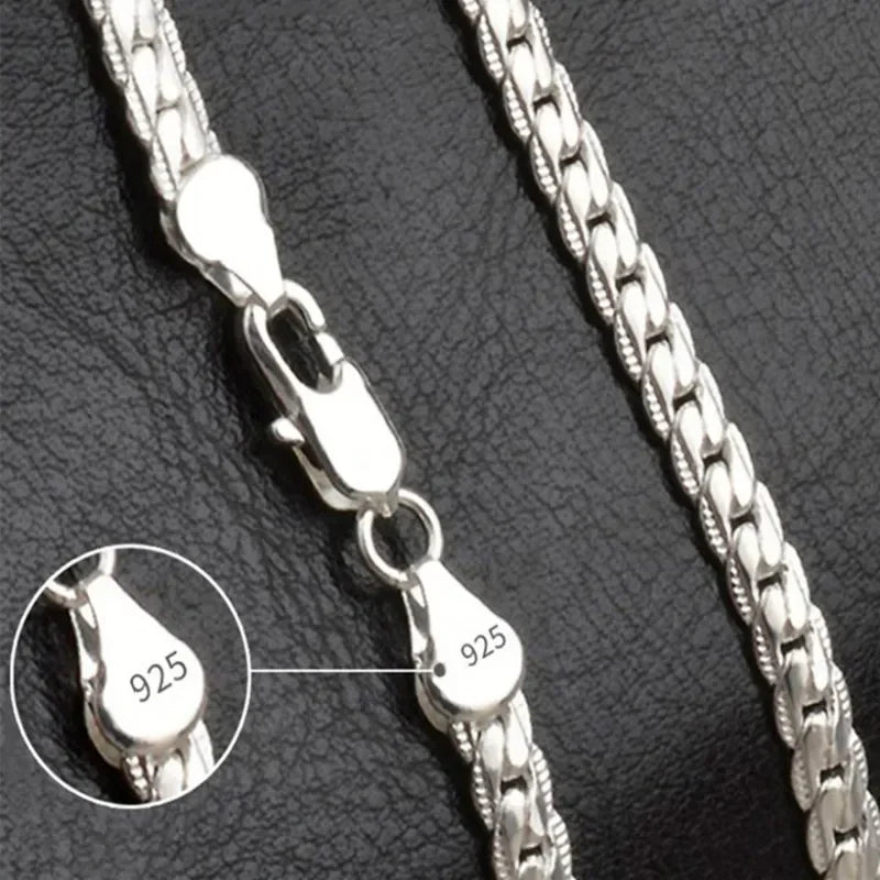 Sterling Silver 6MM Full Sideways Chain Necklace f