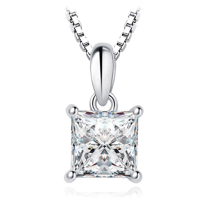 5A CZ 1Ct Princess 925 Sterling Silver Pendant Necklace for Woman Lady Girl No Chain Fashion Birthday Gift