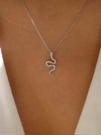 Rhinestone Snake Charm Necklace