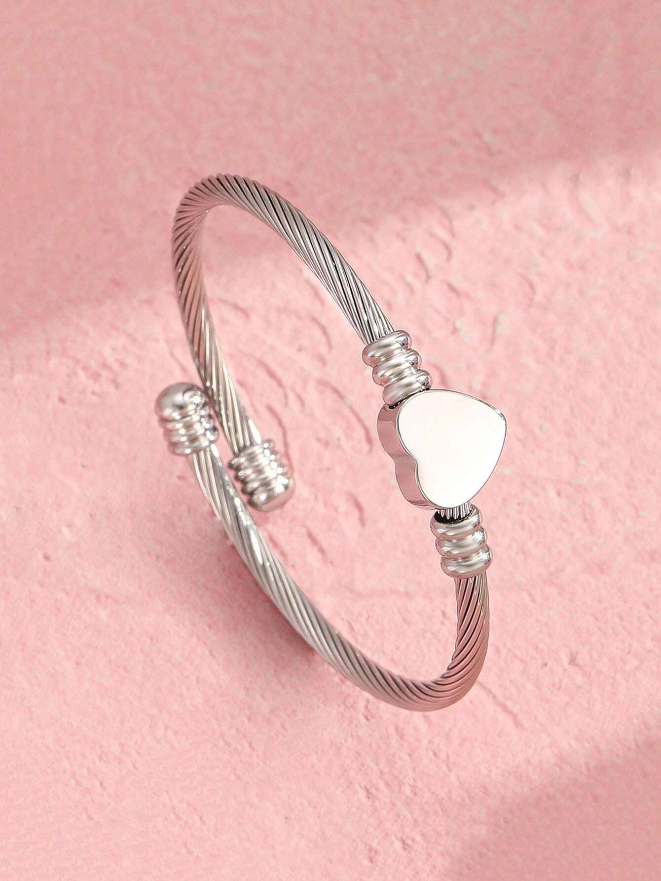  Simple Heart Bangle Bracelet