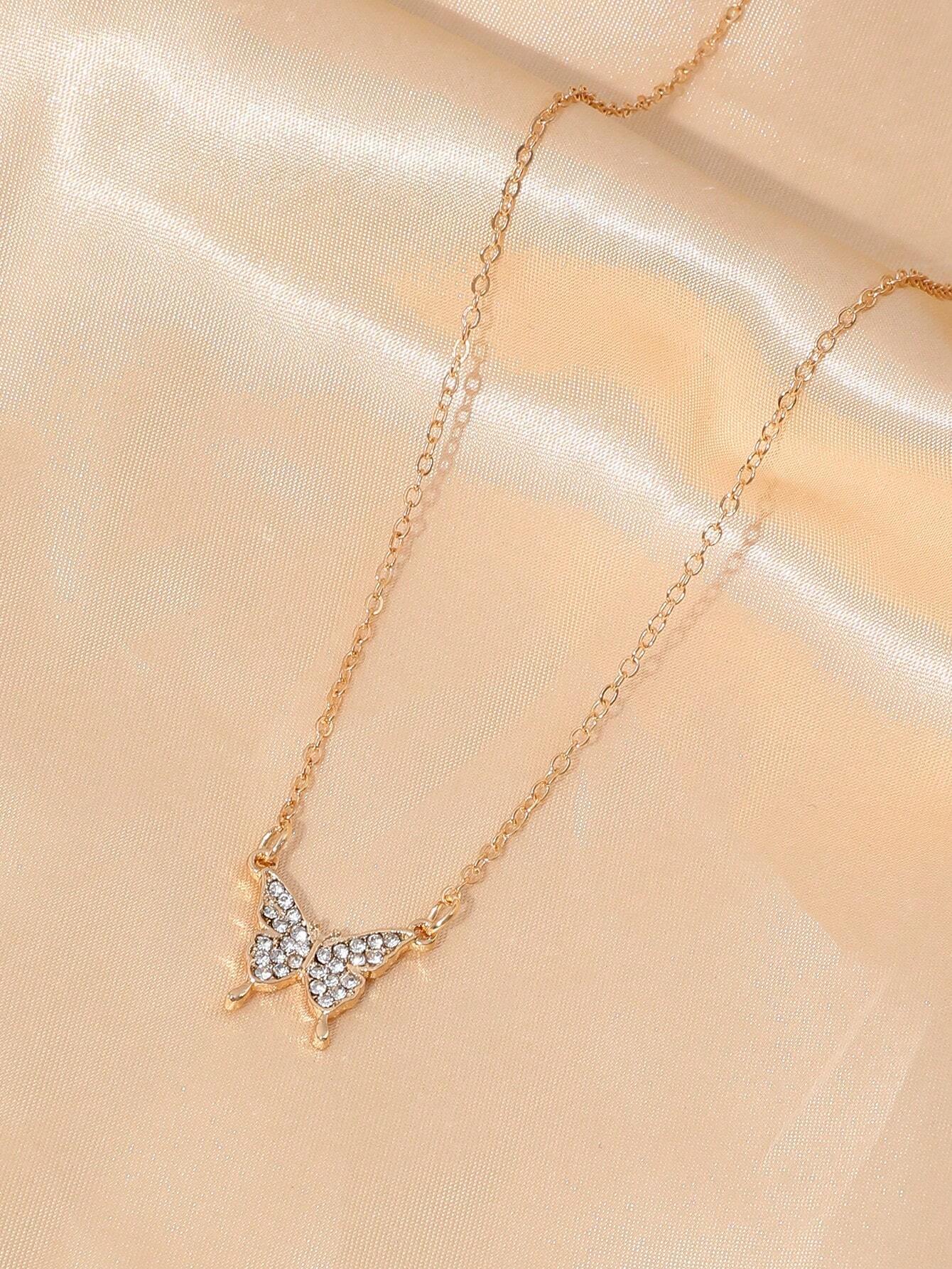 Full Rhinestone Butterfly Shaped Necklace