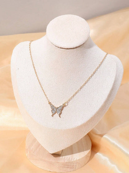 Full Rhinestone Butterfly Shaped Necklace