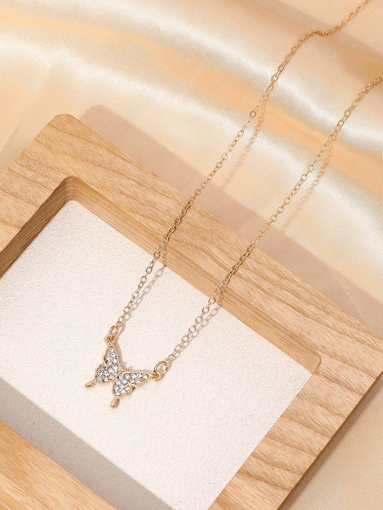 Full Rhinestone Butterfly Shaped Necklace