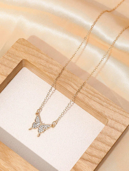 Full Rhinestone Butterfly Shaped Necklace