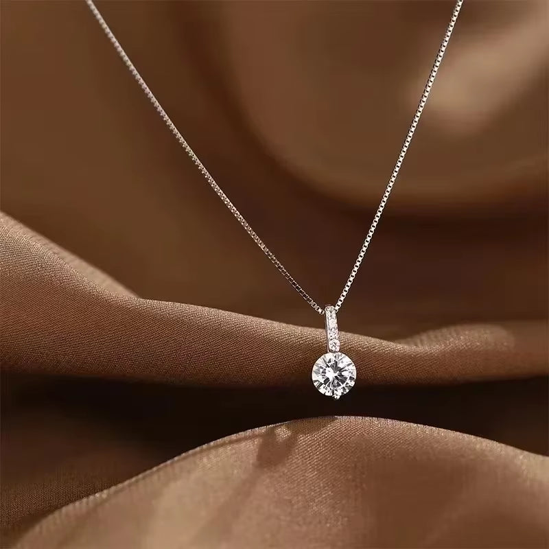 Fashion 925 Sterling Silver round Zircon Necklace Minimalist Style Charm Choker Pendant Party Gift for Women'S Fine Jewelry