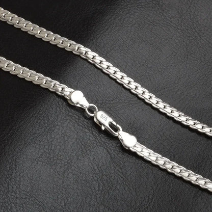  Sterling Silver 6MM Full Sideways Chain Necklace f