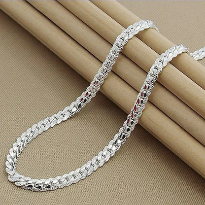  Sterling Silver 6MM Full Sideways Chain Necklace f