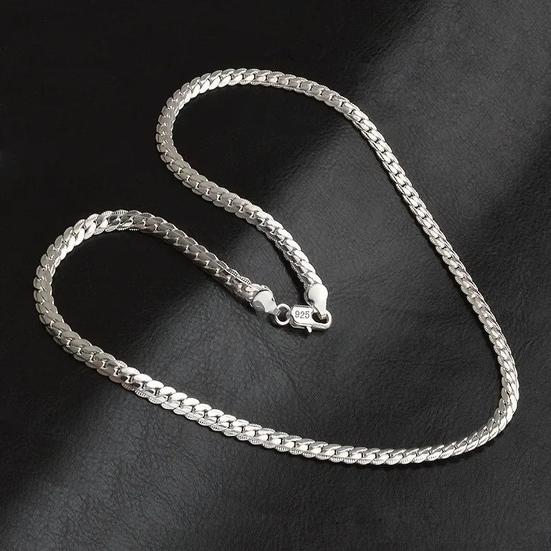  Sterling Silver 6MM Full Sideways Chain Necklace f