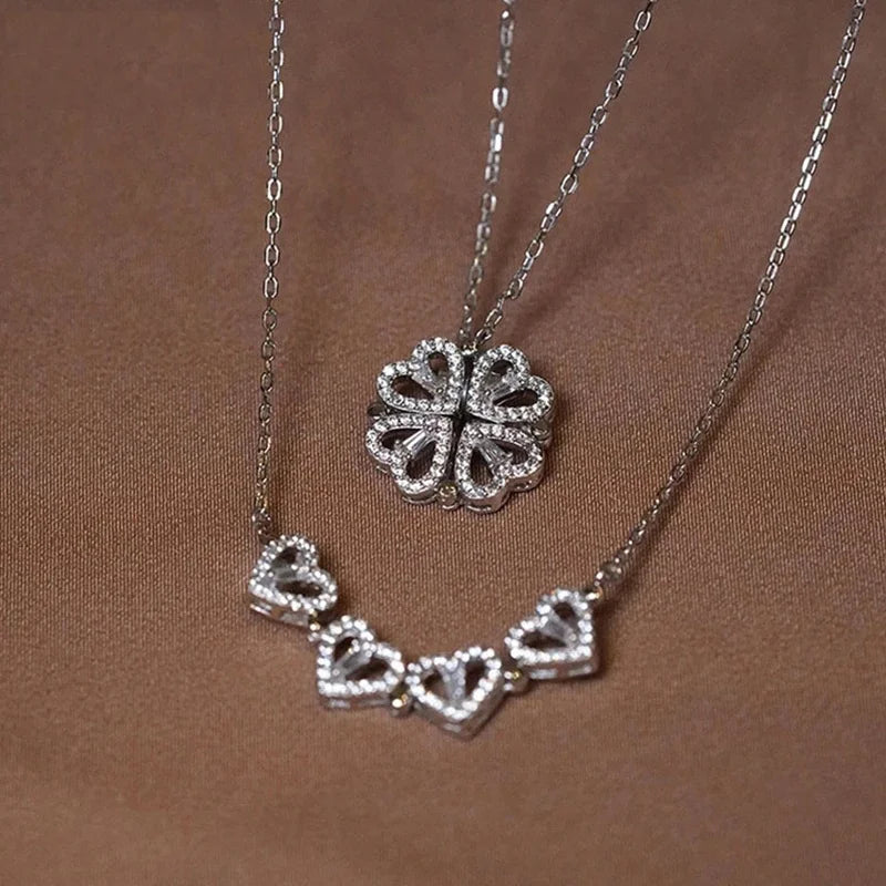 Heart Shaped Four Leaf Clover Pendant Necklace and can transform in to 4 little hearts