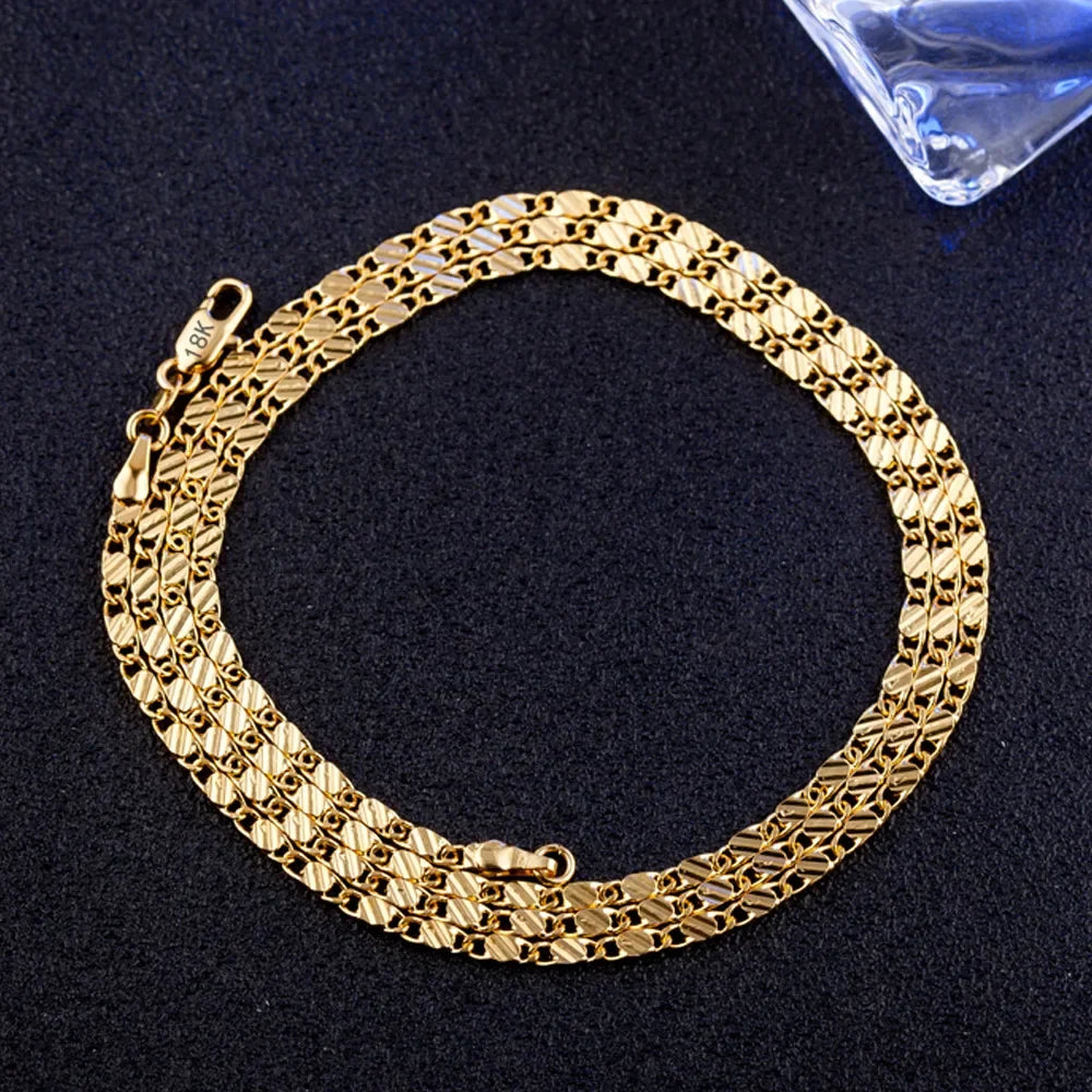 Fashion 18K Gold Necklace 2MM 16/18/20/22/24/26/28/30 Inch Side Chain Necklace for Women Men Jewelry 925 Silver Necklace