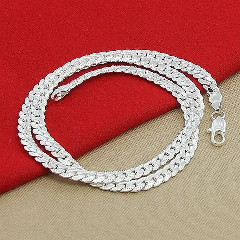  Sterling Silver 6MM Full Sideways Chain Necklace f