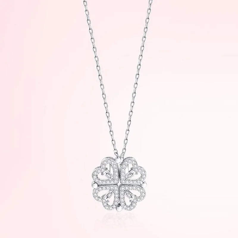 Heart Shaped Four Leaf Clover Pendant Necklace and can transform in to 4 little hearts