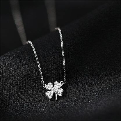 Four-Leaf Clover Luck Leaves Sweater Chokers Necklace Crystal Zircon Pendant Chain Necklace for Women Jewelry