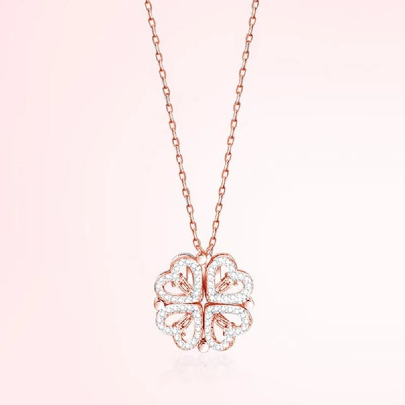 Heart Shaped Four Leaf Clover Pendant Necklace and can transform in to 4 little hearts