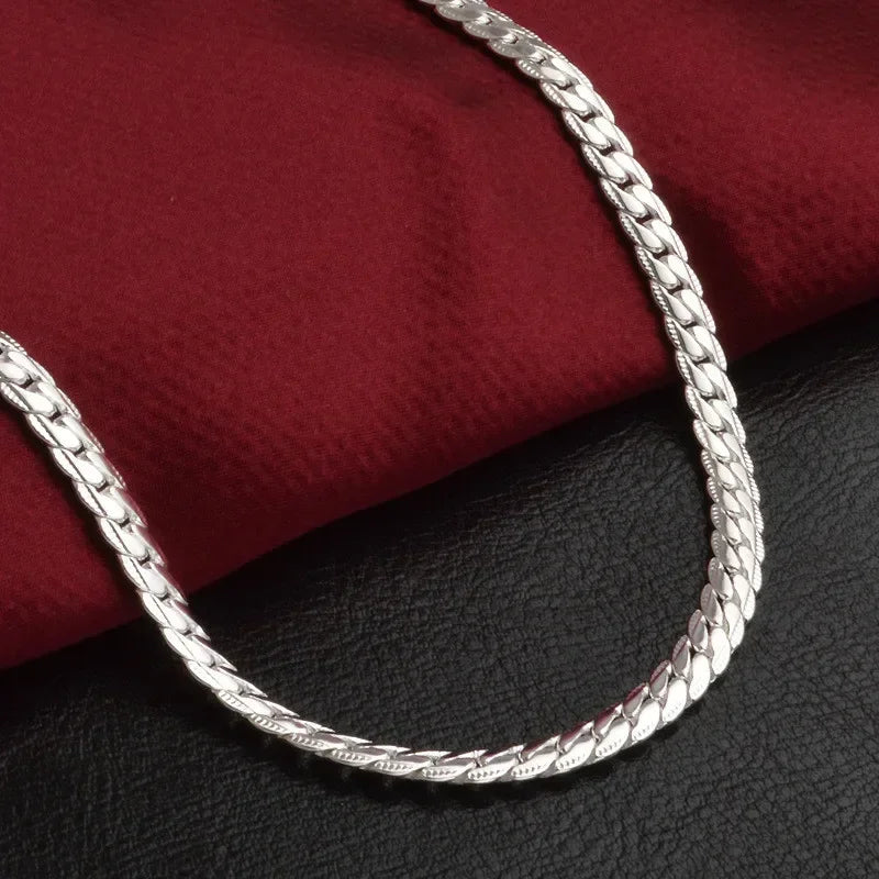  Sterling Silver 6MM Full Sideways Chain Necklace f