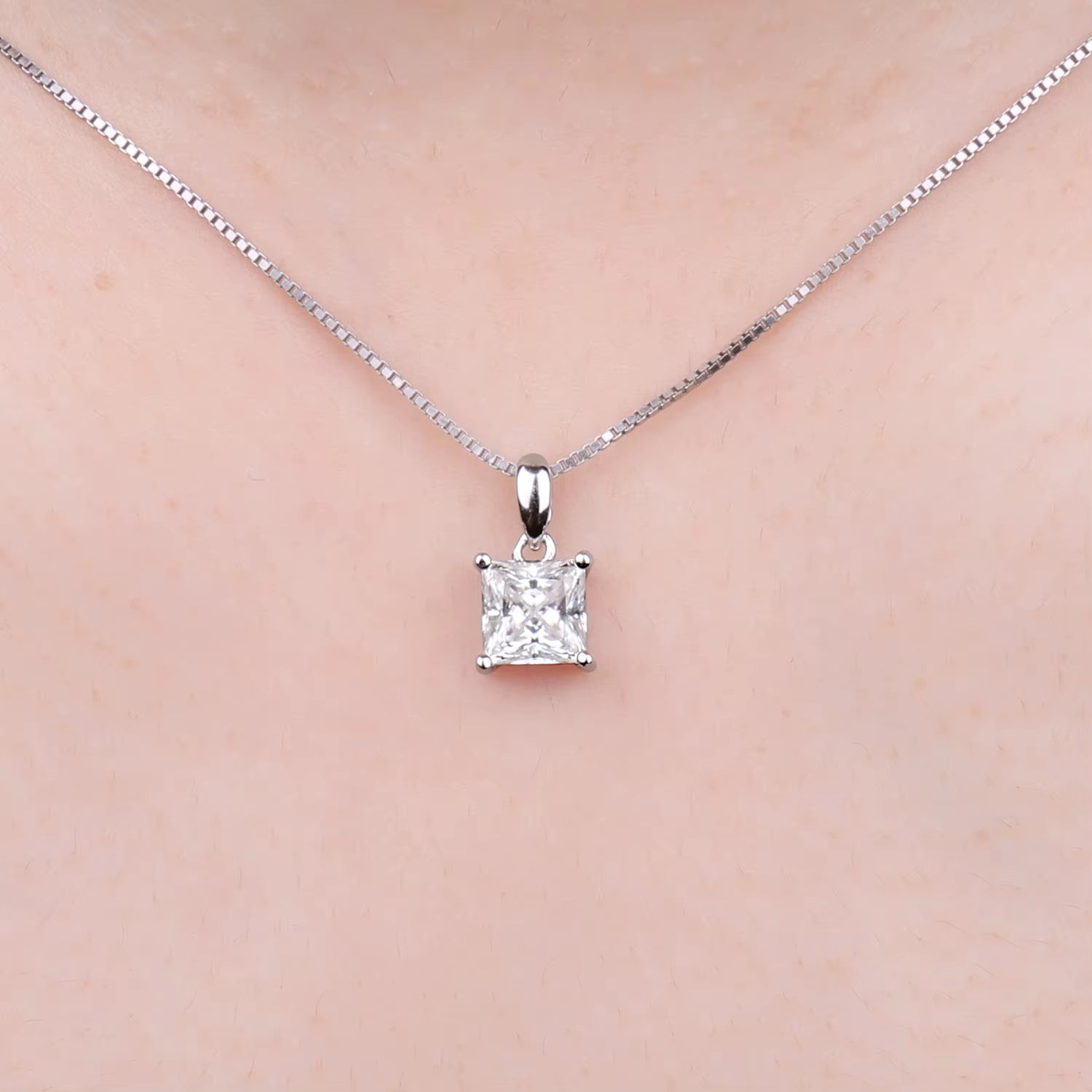 5A CZ 1Ct Princess 925 Sterling Silver Pendant Necklace for Woman Lady Girl No Chain Fashion Birthday Gift